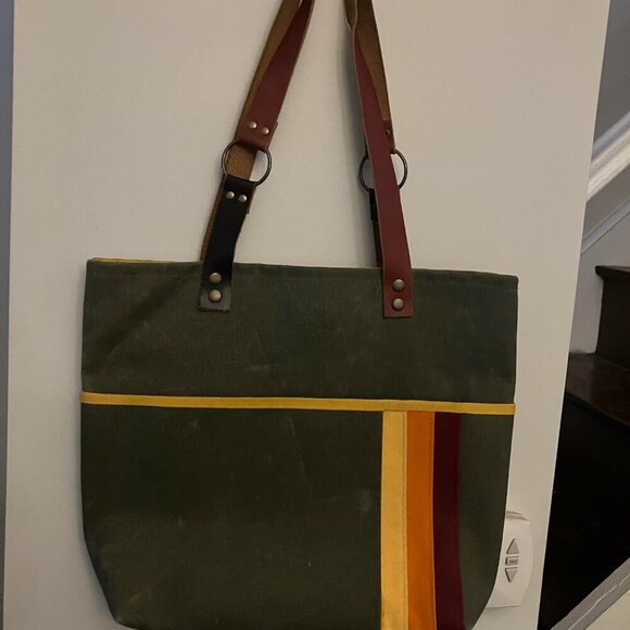 Army Green Canvas Small Tote with Rainbow - Picture 6 of 6